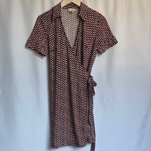 LOFT Women’s Red, Black & white Patterned Midi Dress, Size 8